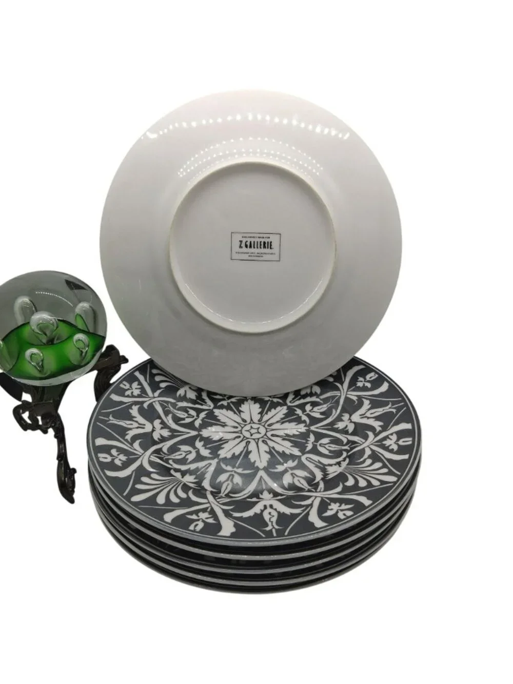 Z Gallerie Salad/Bread Plates Gray & White Floral Ceramic Indonesia Set of 6